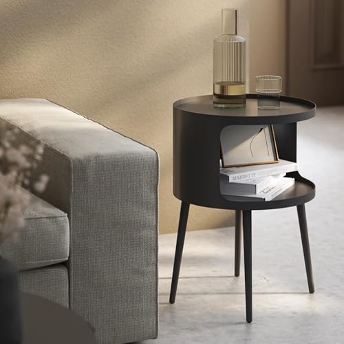 ZHBHHYZ Modern Round Side Table with Open Storage, Metal Nightstand End Table, Bedside Table for Living Room and Bedroom, Matte Black - color: Black-round