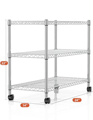 Simple Deluxe 3-Tier Heavy Duty Storage Shelves 750Lb Capacity, 24.02" D x 13.78" W x 21.97" H Shelving Unit for Pantry, Garage, Laundry and Kitchen - size: 3-Tier, 13.78"W x 24.02"D x 21.97"H, style: 1 Pack