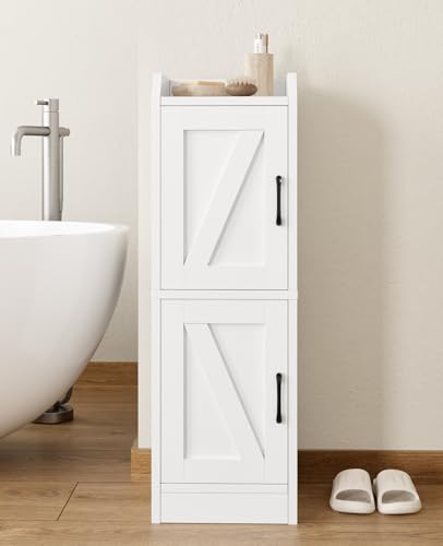Narrow Bathroom Storage Cabinet with 2 Doors and Shelves, 9.8" W Small Storage Cabinet for Toilet Paper Storage, Slim Cabinet for Small Spaces, Bathroom, Kitchen, 9.8" W × 7.9" D × 29.5" H, White - size: 2 Doors