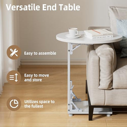 Elbourn Folding Side Table End Couch Tables,Metal Frame C-Shaped TV Stand for Living Room, Bedroom, Coffee Table(White) - size: White