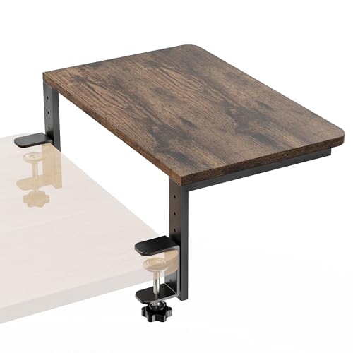 Desk Extender, 15-inch Clamp-On Desk Shelf, Height-Adjustable Desktop Shelf Organizer for Monitors Office and Gaming Accessories, Arm Support Table Extension, 44lbs Heavy Duty, Dark Brown - color: 15in Darkbrown