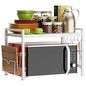 YIUKEA Extendable Microwave Oven Rack - Adjustable Kitchen counter shelf, 2 Tier Microwave Stand (L15.7~23.6" xW12.8 xH17.7) with 6 Hooks for Kitchen Countertop Organizer (White) - color: White