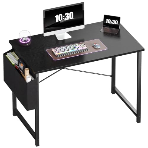 OLIXIS Small Computer Desk, 40 Inch Gaming Desks for Home Office | Writing Study Craft Work Table, Computer Workstation for Bedroom Small Spaces with Storage Bag, Black - color: Black Table Top &Black Legs, size: 40 Inch