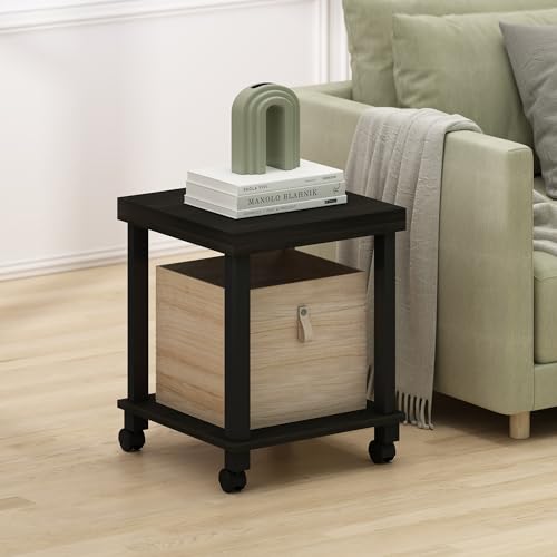 Furinno Turn-N-Tube Side Table, 2-Tier Thick Tabletop End Table with Wheels, Toolless Assembly Night Stand, Bedside Table with Open Shelf, for Living Room, Bedroom, Espresso - color: Espresso/Black, size: Square With Caster
