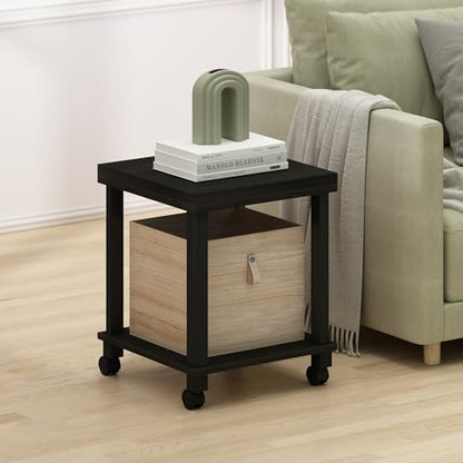 Furinno Turn-N-Tube Side Table, 2-Tier Thick Tabletop End Table with Wheels, Toolless Assembly Night Stand, Bedside Table with Open Shelf, for Living Room, Bedroom, Espresso - color: Espresso/Black, size: Square With Caster
