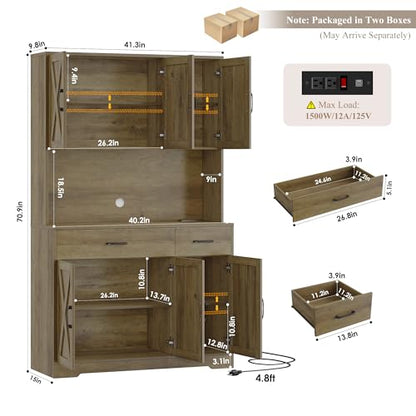 HOSTACK 71" Pantry Cabinet with Charging Station, Tall Kitchen Pantry Storage Cabinet with Microwave Stand, Farmhouse Kitchen Hutch with Storage Drawers for Living Room, Dining Room, Rustic Brown - color: Rustic Brown