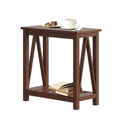 ChooChoo Farmhouse End Table Set of 2, Narrow Side Table | with Shelf ,Slim Bedside Table ,Small Spaces, Rustic Nightstand, Living Room, Bedroom,Walnut - color: Walnut, size: 1 Pack