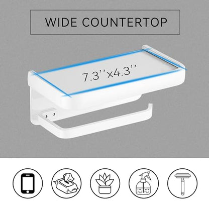 Toilet Paper Holder with Phone Shelf, Adhesive or Screw Wall Mount Toilet Tissue Roll Holder-White - color: White