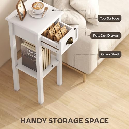 HOMCOM Narrow End Table with Drawer Slim Side Table for Small Spaces White | Tall Telephone Table, Skinny Modern Design, for Small Spaces, Living Room - color: White