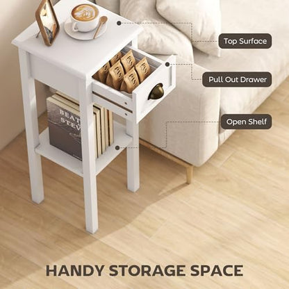 HOMCOM Narrow End Table with Drawer Slim Side Table for Small Spaces White | Tall Telephone Table, Skinny Modern Design, for Small Spaces, Living Room - color: White