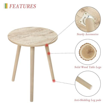 AWASEN Round Side Table, Modern Small End Table for Living Room, Wood Accent Drink Table for Small Space with Solid Wood Legs, Easy Assembly, Rustic White Oak - color: Rustic White Oak