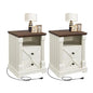 Minifeel Farmhouse Nightstand with Charging Station set of 2,18" Wide 2 Drawer Night Stand, Barn Door Bedside Table with Open Storage Shelf, Side End Tables with Roman Column for Bedroom,Antique White - color: Antique White 2pcs