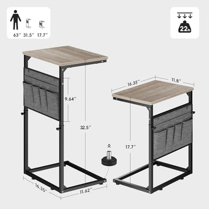 Vagusicc C Shaped End Table, 33'' Tall Side Table for Couch, Adjustable Height Small Couch Side Table for Small Spaces, C Table Slide Under Sofa Table TV Tray Arm Table for Living Room, Bedroom, Grey - color: Greige
