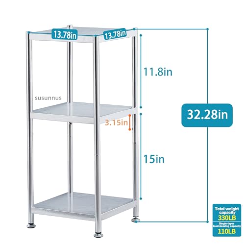 susunnus Stainless Steel Shelves 13.8in-3 Tier, Corner Shelf, Storage Shelves, Narrow Metal,Stainless Steel Shelf, Kitchen Storage Rack for Small Spaces Tall Skinny Shelf - size: 13.8in*13.8in-3T