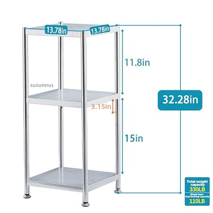 susunnus Stainless Steel Shelves 13.8in-3 Tier, Corner Shelf, Storage Shelves, Narrow Metal,Stainless Steel Shelf, Kitchen Storage Rack for Small Spaces Tall Skinny Shelf - size: 13.8in*13.8in-3T