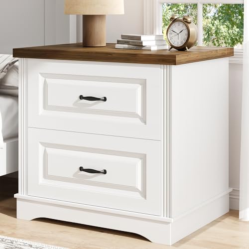 Catrimown 24" Wide Farmhouse Nightstand, Large End Table with 2 Drawers, Side Table Chest of Drawers Cabinet, Night Stand for Bedroom, Living Room, White - color: White