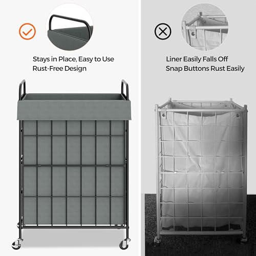 90L Laundry Hamper with Wheels, Laundry Basket with Handle and Liner Bag | Lockable Casters; Reinforced Frame; Breathable Fabric; Space-Efficient Design - color: Grey, size: 90L-1 Section
