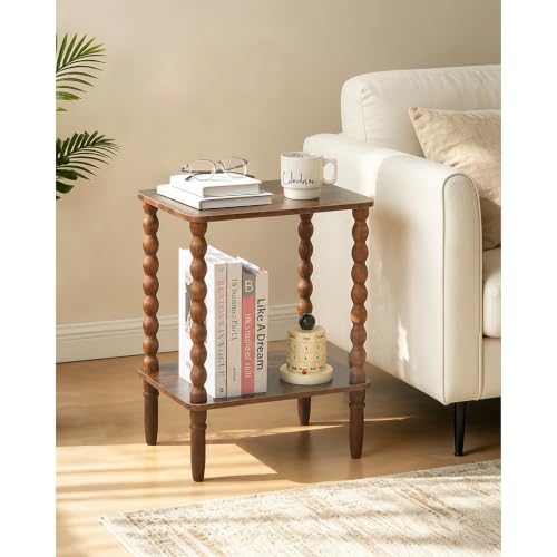 Fultyle Side Table, Small End Table with Storage Shelf, 2-Tier Small Coffee Tables Living Room for Bedroom, Narrow Spaces (Rustic Brown) - color: Rustic Brown