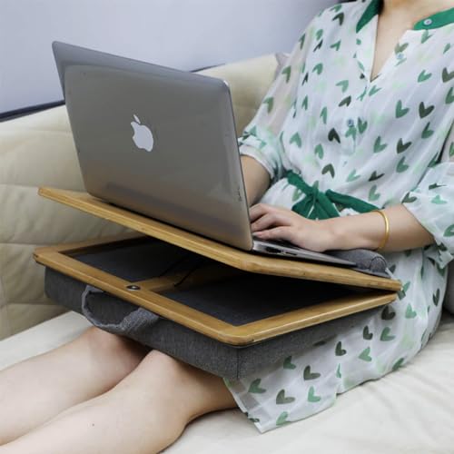 Adjustable Lap Desk for Laptop with Cushion, Bamboo Laptop Stand with Anti-Slip Strip Tablet Phone Holder, Fits up to 15.6 inch or 14 inch with Mouse Space - size: 16.5"x13.4" Height-adjustable