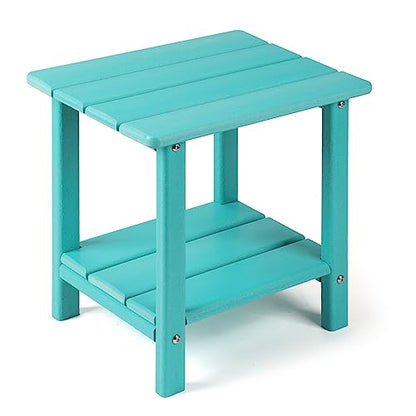 Apolimi Adirondack Outdoor Side Table, 2-Tier Sturdy Patio End Table Weather Resistant, 16.5" Solid Side Table for Patio, Pool, Porch - color: Aruba Blue