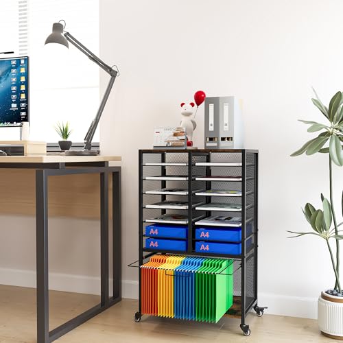 EasyPAG Rolling File Cart with 14 Slot Mail Organizer, Under Desk Storage with Hanging File Rack for Letter/Legal Folders, Mobile Filing Cabinet Printer Stand for Office Home Classroom, Black - size: 14 Slots+Hanging Rack