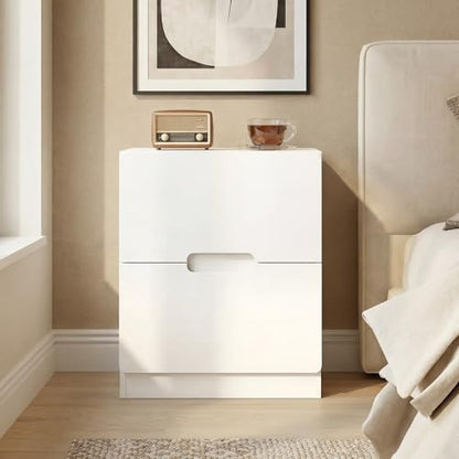 RoyalCraft White Nightstand Set of 2, Night Stand with Drawers, Modern Bedside Table with Handless Design, Wood End Table for Bedroom, Hallway - color: White, size: 2 Pieces