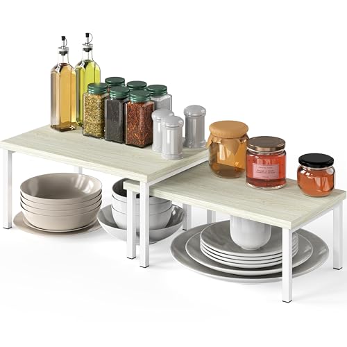 Simple Houseware Expandable Stackable Cabinet and Counter Shelf Organizer with Wooden Surface, 7.6'' D x 11.75'' W x 6.1'' H, Maple - color: Maple