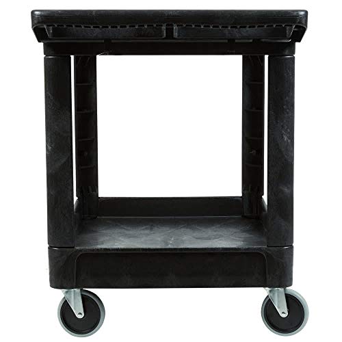 Rubbermaid Commercial Products 2-Shelf Utility/Service Cart, Medium, Black, Lipped Shelves, Ergonomic Handle, 500 lbs. Capacity, for Warehouse/Garage/Cleaning/Manufacturing - color: Black, size: Medium