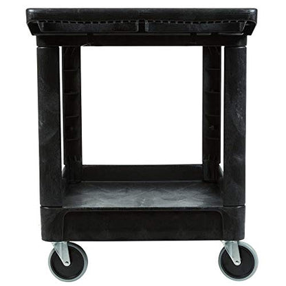 Rubbermaid Commercial Products 2-Shelf Utility/Service Cart, Medium, Black, Lipped Shelves, Ergonomic Handle, 500 lbs. Capacity, for Warehouse/Garage/Cleaning/Manufacturing - color: Black, size: Medium