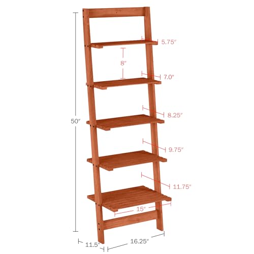 5-Tier Ladder Shelf - 50-Inch Narrow Leaning Bookshelf - Wooden Bookcase for Living Room, Bathroom, Kitchen, Office, or Bedroom Furniture by Lavish Home (Cherry) - color: Cherry