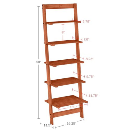 5-Tier Ladder Shelf - 50-Inch Narrow Leaning Bookshelf - Wooden Bookcase for Living Room, Bathroom, Kitchen, Office, or Bedroom Furniture by Lavish Home (Cherry) - color: Cherry
