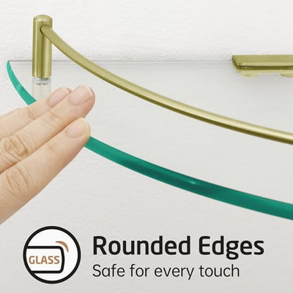 KES Glass Corner Shelf Bathroom Shelf Tempered Glass with Rail SUS 304 Stainless Steel Floating Wall Mount Bracket Brushed Gold, BGS2101A-BZ - color: Brushed Gold