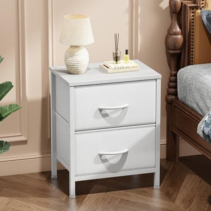 Sweetcrispy Nightstand Set of 2 with 2 Storage Drawers, 20" Height Small Bed Side Furniture End Table, Wooden Top Fabric Cabinet Kids Mini Dresser for Bedroom, Closet, Entryway, College Dorm | 20" Height End Table, Wooden Top Fabric Cabinet for Bedroom, F
