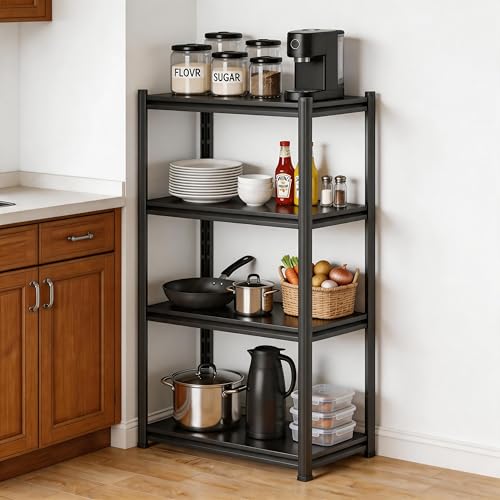 4 Tier Kitchen Storage Shelf, Kitchen Organizers Space Saving All Steel Freestanding Rack, Heavy Duty Metal Shelving Unit, Adjustable Open Shelf for Pantry Organizers and Storage 13.8"W×11.8"D×44.1"H - size: 4 Tier 13.8"W×11.8"D×44.1"H