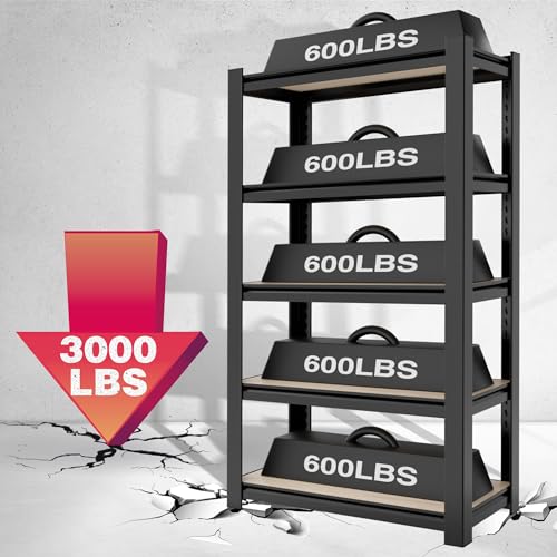 WORKPRO 5-Tier Black Shelving with Board, 24.1”Wx16.2”Dx60”H, 3000LBS Load | Boltless, Adjustable,Waterproof Board, 3000lbs Heavy Duty - color: Black, size: 24-1/10”W x 16-1/5”D x 60”H