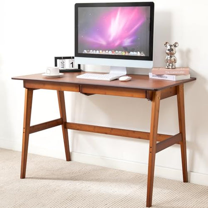Nnewvante Desk, Bamboo Table with 2 Drawers, Simple Modern Furniture for Home, Office, Computer, Writing, Study, Makeup & Workstation (46''-Brown) - size: 46''-Brown