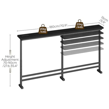 YATINEY 70.9" Console Table with Adjustable Height (27.6"-35.4") and Power Outlet, Skinny Behind Couch Table, Narrow Long Sofa Table for Living Room, Hallway, Entryway, Black CT08UBB - color: Black, size: 70.9"L x 5.9"W x 27.6-35.4"H