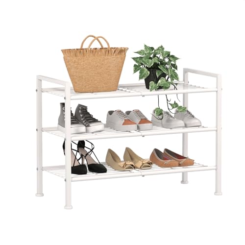 3-Tier Metal Shoe Rack, Heavy Duty Shoe Organizer for Entryway | Storage Organizer for Closet Entryway Garage Dorm Room, Easy Assembly Multi-Purpose Shelf - color: White, size: 3 Tier