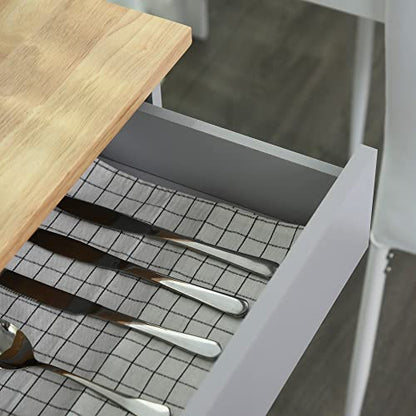 HOMCOM Kitchen Island Cart, Rolling Island Table with Solid Wood Top, Trolley Cart with Drawer, Storage Cabinet & Towel Rack, Gray - color: Grey