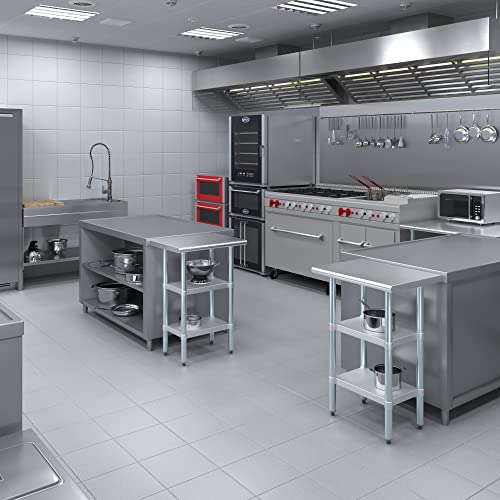Stainless Steel Work Table with 2 Shelves | Metal Utility Table | Commercial & Residential NSF Utility (Stainless Steel Table with 2 Shelves, 24" Long x 18" Deep) - size: 24" Long x 18" Deep