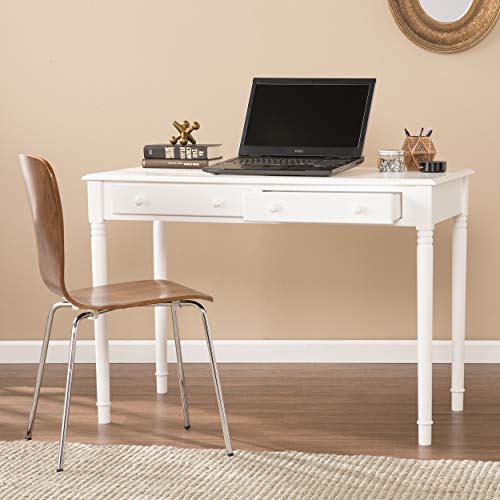 SEI Furniture - Writing 2-drawer Desk- Crisp White - Transitional Design, White Finish - Ideal for Home Office, Bedroom (HO8800) - color: Crisp White