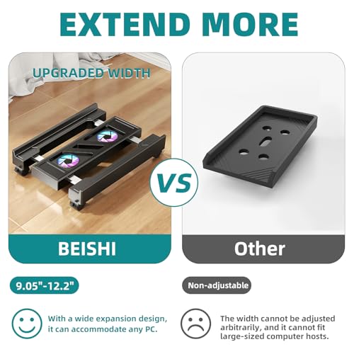 Adjustable CPU Holder with Cooling Fan and RGB Light,Mobile CPU Holder with 4 Rolling Casters, Under Desk Computer Tower Stand PC Floor Cart PC Riser for Office, Home (with Fan) - color: With Fan