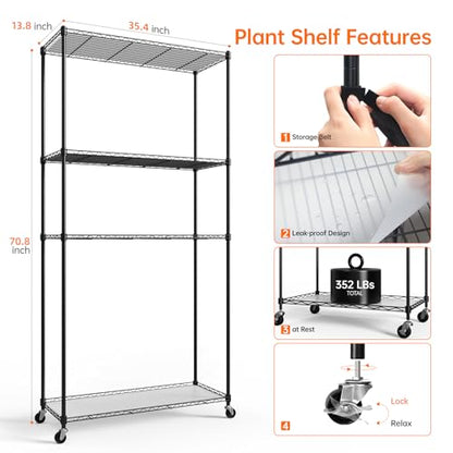 Bstrip Plant Shelf with Grow Light, Tall Grow Light Shelf, Plant Stand with 6 Pack 90W Full Spectrum Plant Lights for Indoor Plants, Seed Starting, Seed Tray, 35.4" Lx13.8 Wx70.8 H