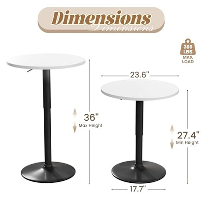 Shahoo Bar Table, Adjustable Height Pub Table 27.4-36 Inches, Cocktail Table for Bar, Bistro, Café, Home, White - color: White, style: Height Adjustable