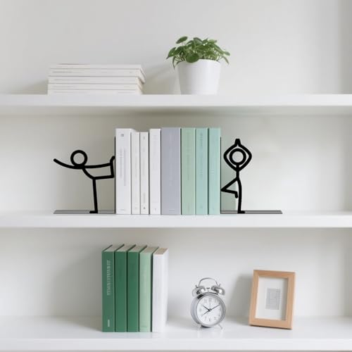 Metal Bookends Yoga People Book Ends for Shelves | Figurine Bookends Decorative Unique Desk Bookend Black Book Stopper for Home Reading Bookshelf Decor Book Lovers Gift - style: Yoga People