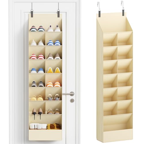 Lifewit 8 Tier Over the Door Shoe Organizer with 15 Large Deep Pockets, Fabric Hanging Shoes Shelf for Closet, Dorm Storage, Fit Up to 16 Pair Shoe Rack Holder for Sneakers, Boots, Beige - color: Beige, size: 8 Tier (16 Pairs)
