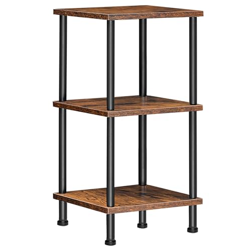HOOBRO 3-Tier Corner Shelf Stand, Corner Square Rack Display Shelf, Tall Storage Plant Stand, Bookcase for Small Spaces, Living Room, Home Office, Kitchen, Rustic Brown and Black BF153CJ01 - color: Rustic Brown + Black, size: 11.8"L x 11.8"W x 24.8"H
