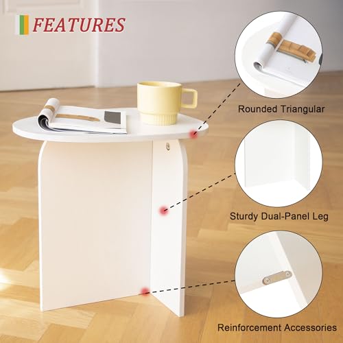 AWASEN White Side Table, Small Triangle End Table Living Room, White | Modern Accent Table with Unique Tabletop, Mini Bedside Table for Small Spaces - color: White