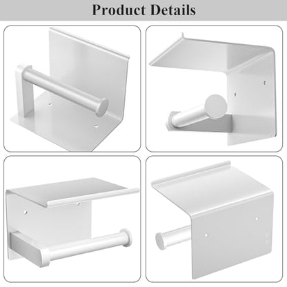 Tindbea Toilet Paper Holder with Phone Shelf, Adhesive or Screw Wall Mount Toilet Tissue Roll Holder, Rustproof & Multifunctional Stainless Steel Bathroom Storage Dispenser (White) | Heavy Duty Stainless Steel White - color: F-white