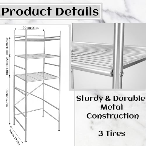 Wesiti 3 Tier Mini Fridge Shelf for Dorm Sliver Mini Microwave Stand | Over the Fridge Metal Storage Shelves Rack for College Dorms Kitchen Bathrooms Home Office